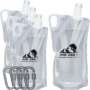 1L Hiking Collapsible Water Bottles, 4-Pack 33OZ BPA-Free Foldable Backpacking Water Bottle for Travel Camping Hiking