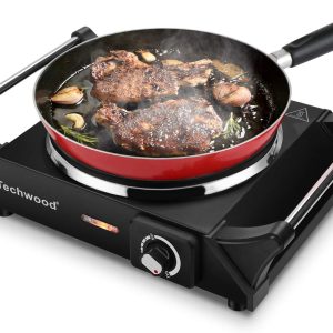 Techwood Hot Plate Portable Electric Stove 1500W Countertop Single Burner with Adjustable Temperature & Stay Cool Handles, 7.3” Cooktop for Dorm Office/Home/Camp, Compatible for All Cookwares